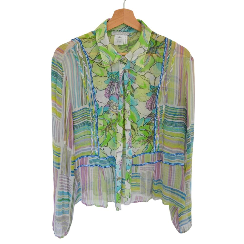 Y2K Silk Mixed Print Silk Blouse